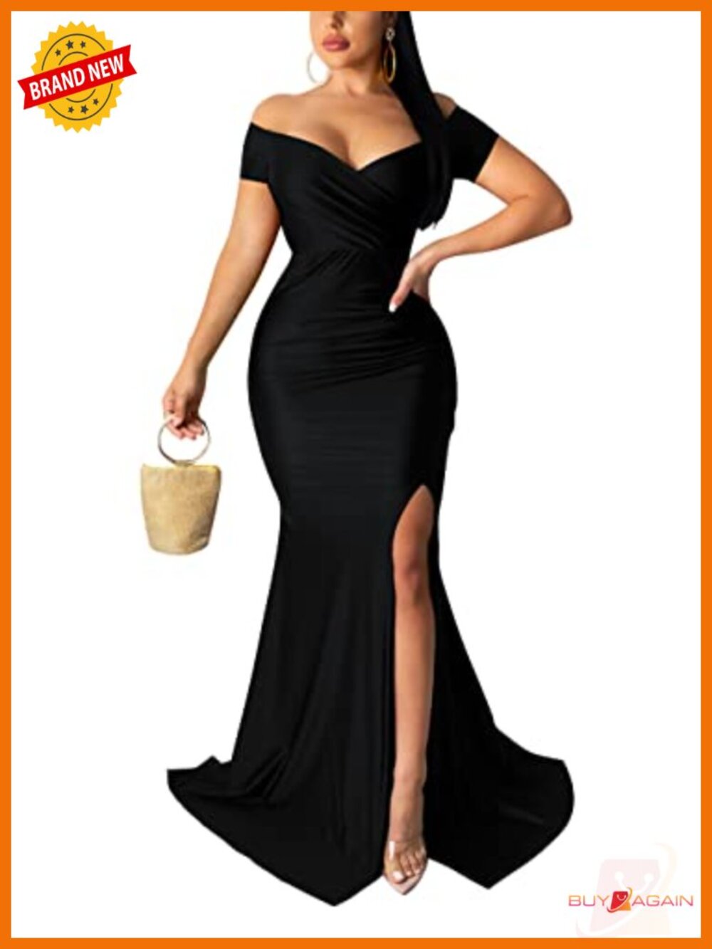Off Shoulder V Neck Mermaid Evening Gown Formal Prom Maxi Dress